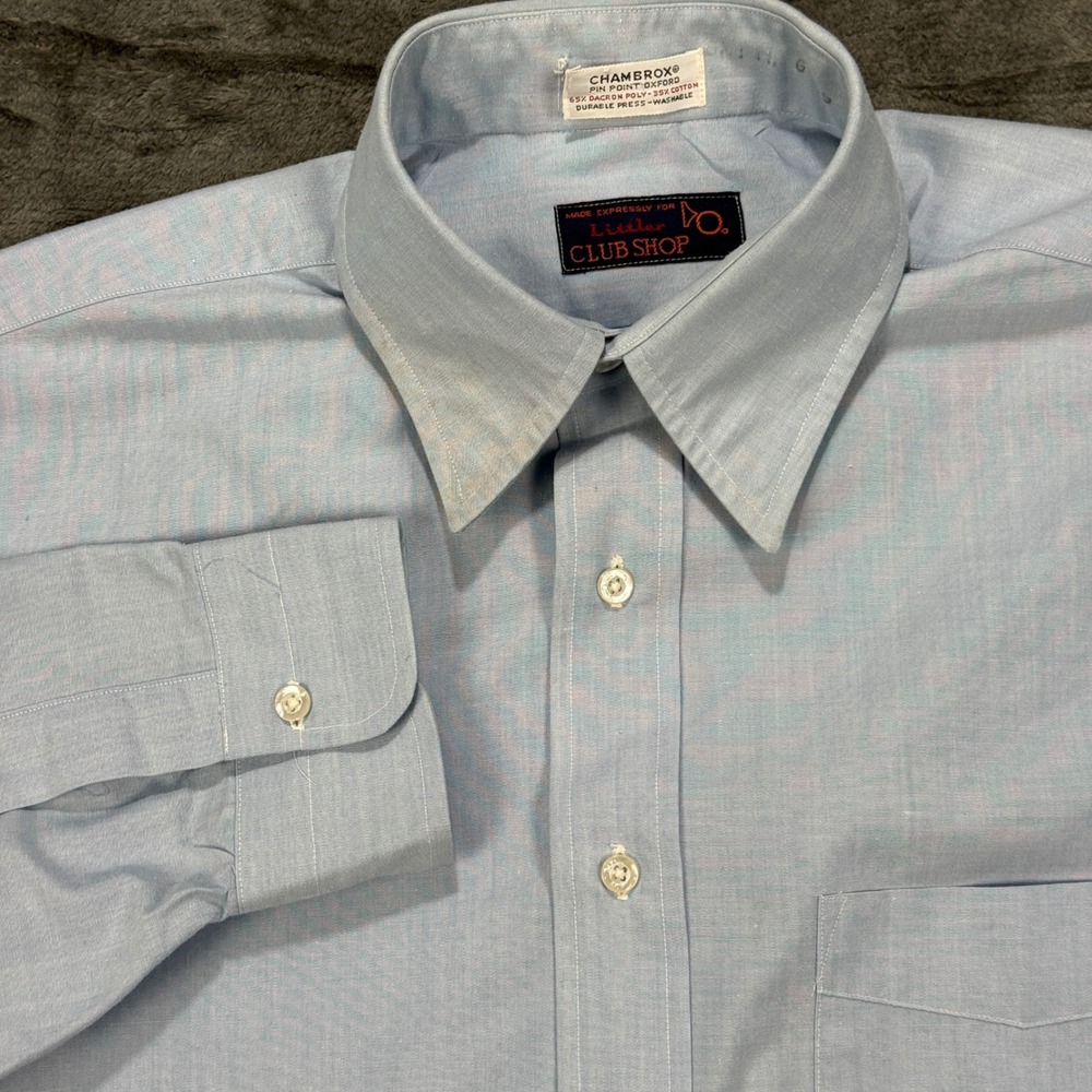 Chambrox Pin Point Oxford Button Down Shirt Mens XL Light Blue Vintage 1518‎